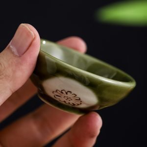 Vintage Green Ceramic Japanese Tea Kettle Set With Bamboo Handle