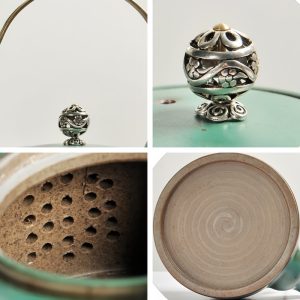 White Black And Green Vintage Rough Pottery Japanese Style Teapot Sets