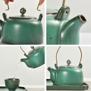 White Black And Green Vintage Rough Pottery Japanese Style Teapot Sets