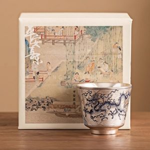 Antique Blue And White Porcelain Dragon Pattern Silver Gilding Japanese Tea Cup