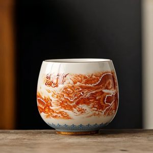 Japanese Vintage Underglaze Red The Flourishing Era Of The Rising Dragon Porcelain Tea Cups