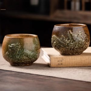 Chinese Handmade Ceramic Year Of The Dragon Tea Cup Set Dragon And Phoenix Figurines