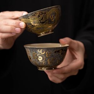 Vintage Chinese Gilded Porcelain Dark Gold Dragon Gongfu Master Tea Cup For Sale