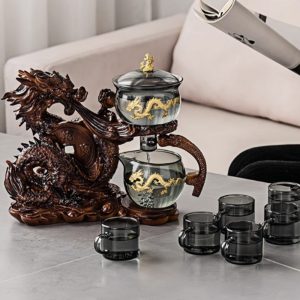 Year Of The Dragon Semi Glass Automatic Lazy Ware Tea Set Gold Dragon Antique Design