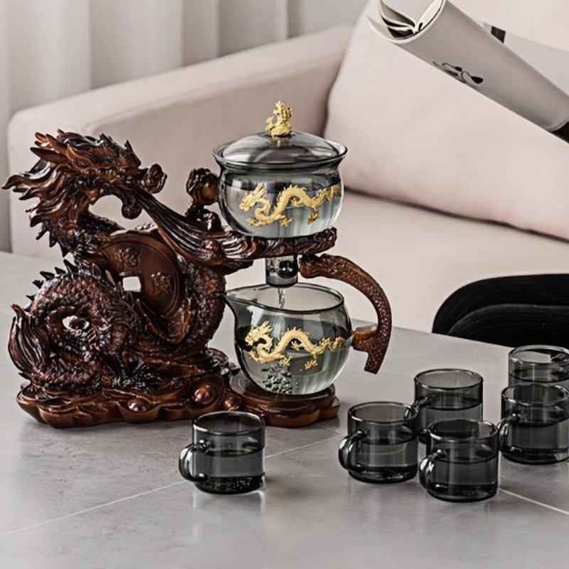 Year Of The Dragon Semi Glass Automatic Lazy Ware Tea Set Gold Dragon Antique Design Year Of The Dragon Semi Glass Automatic Lazy Ware Tea Set Gold Dragon Antique Design