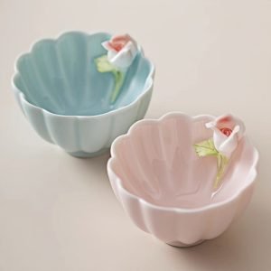 Unique Handmade Ceramic Chinese Blue And Pink Rose Shaped Master Tea Cup With Gift Box