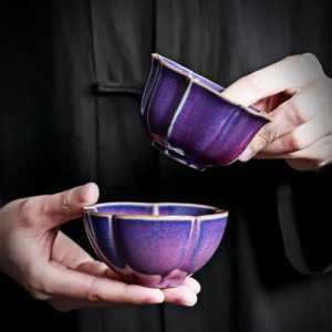 Vintage Chinese Paragon Jun Kiln Purple Rose Shaped Kiln Change Ceramic Master Tea Cup