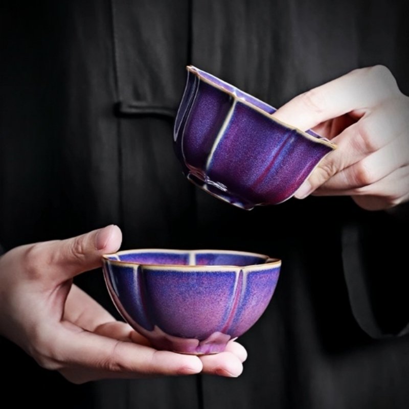 Vintage Chinese Paragon Jun Kiln Purple Rose Shaped Kiln Change Ceramic Master Tea Cup Vintage Chinese Paragon Jun Kiln Purple Rose Shaped Kiln Change Ceramic Master Tea Cup