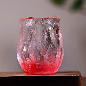 Vintage Japanese Handmade Red Rose Shaped Crystal Glass Tea Mug Cup Rose Color For Sale