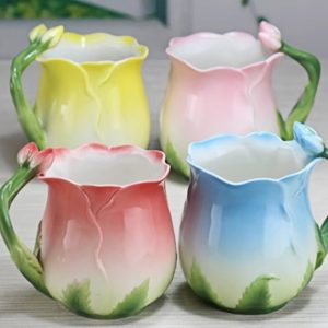 Cute Creative English Paragon Rose Shapede Cup Of Tea Mug With Rose Flower Spoon Set