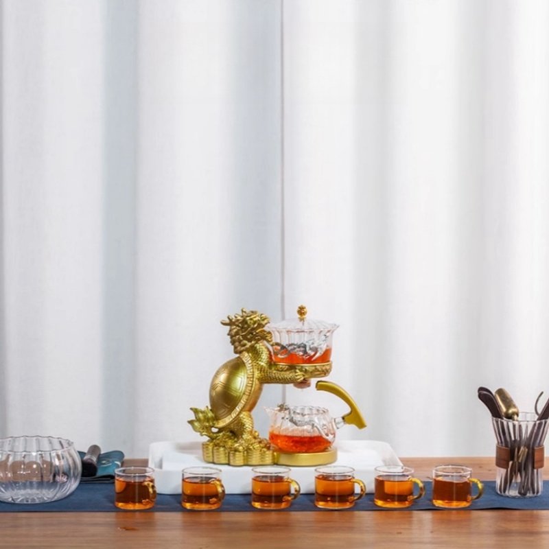 Chinese Handmade Golden Turtle Glass Lazy Semi-automatic  Tea Cup Set Antique Chinese Handmade Golden Turtle Glass Lazy Semi-automatic  Tea Cup Set Antique