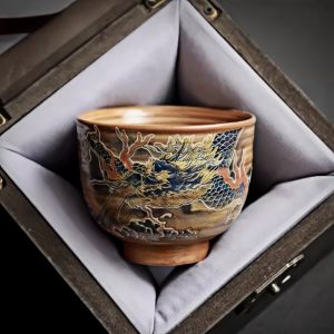 Rough Pottery Year Of The Dragon Tea Cup With Dragon Gaining Water Pattern