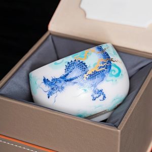 Ice Jade Porcelain Tea Ceremony Accessories Elegant Blue Chinese Dragon Pagttern Master Tea Cup