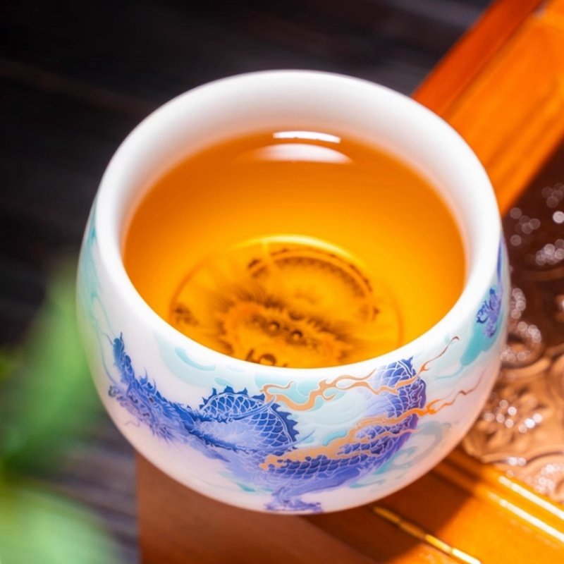 Ice Jade Porcelain Tea Ceremony Accessories Elegant Blue Chinese Dragon Pagttern Master Tea Cup Ice Jade Porcelain Tea Ceremony Accessories Elegant Blue Chinese Dragon Pagttern Master Tea Cup
