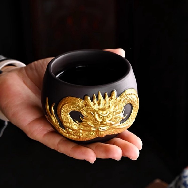 Vintage Heat-resisting Zisha Clay Year Of The Dragon Tea Cup Relief Gold Auspicious Dragon Figurine Vintage Heat-resisting Zisha Clay Year Of The Dragon Tea Cup Relief Gold Auspicious Dragon Figurine