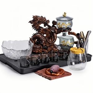 Year Of The Dragon Semi Glass Automatic Lazy Ware Tea Set Gold Dragon Antique Design