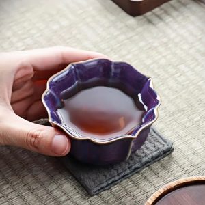 Vintage Chinese Paragon Jun Kiln Purple Rose Shaped Kiln Change Ceramic Master Tea Cup