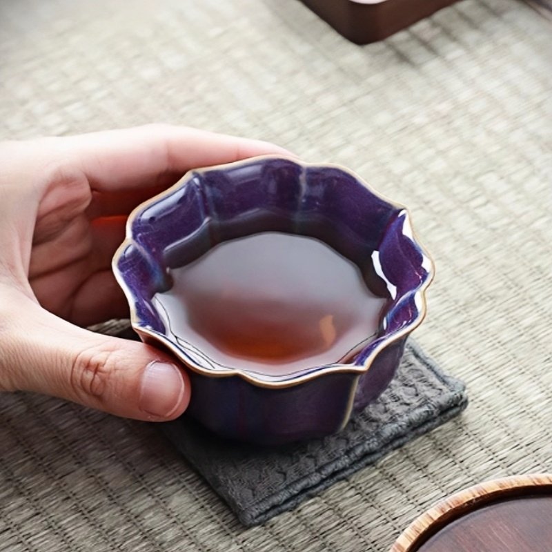 Vintage Chinese Paragon Jun Kiln Purple Rose Shaped Kiln Change Ceramic Master Tea Cup Vintage Chinese Paragon Jun Kiln Purple Rose Shaped Kiln Change Ceramic Master Tea Cup