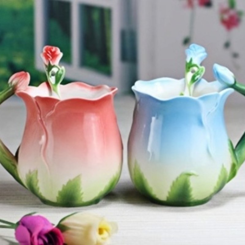 Cute Creative English Paragon Rose Shapede Cup Of Tea Mug With Rose Flower Spoon Set Cute Creative English Paragon Rose Shapede Cup Of Tea Mug With Rose Flower Spoon Set
