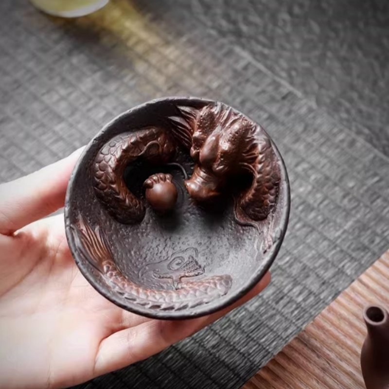 Purple Clay Chinese Year Of The Dragon Vintage Handcraft Bamboo Hat Tea Cup Dragon Figurine Purple Clay Chinese Year Of The Dragon Vintage Handcraft Bamboo Hat Tea Cup Dragon Figurine