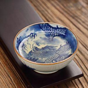 Vintage Blue And White Porcelain Hand-drawn Dragon Pattern Master Tea Cup Tea Accessories