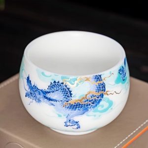 Ice Jade Porcelain Tea Ceremony Accessories Elegant Blue Chinese Dragon Pagttern Master Tea Cup