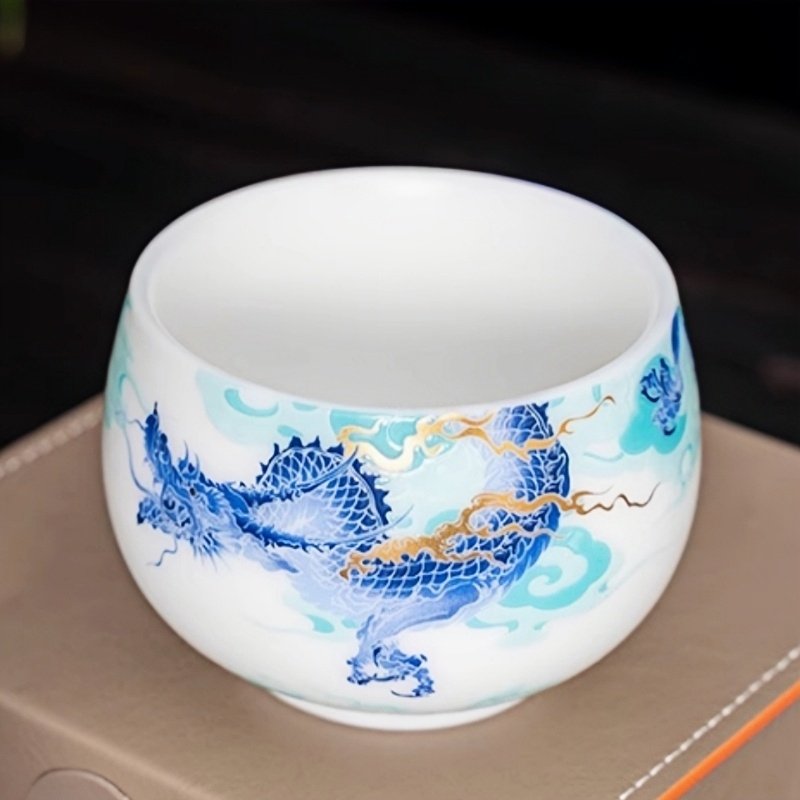 Ice Jade Porcelain Tea Ceremony Accessories Elegant Blue Chinese Dragon Pagttern Master Tea Cup Ice Jade Porcelain Tea Ceremony Accessories Elegant Blue Chinese Dragon Pagttern Master Tea Cup
