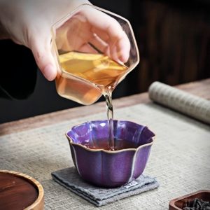 Vintage Chinese Paragon Jun Kiln Purple Rose Shaped Kiln Change Ceramic Master Tea Cup