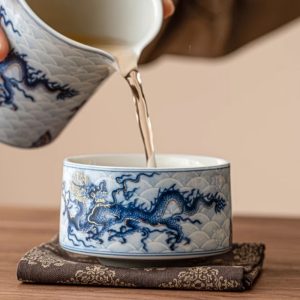 Traditional Blue And White Porcelain Exquisite Dragon Pattern Master Gongfu Tea Cup