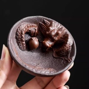 Purple Clay Chinese Year Of The Dragon Vintage Handcraft Bamboo Hat Tea Cup Dragon Figurine