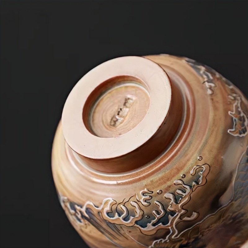 Rough Pottery Year Of The Dragon Tea Cup With Dragon Gaining Water Pattern Rough Pottery Year Of The Dragon Tea Cup With Dragon Gaining Water Pattern