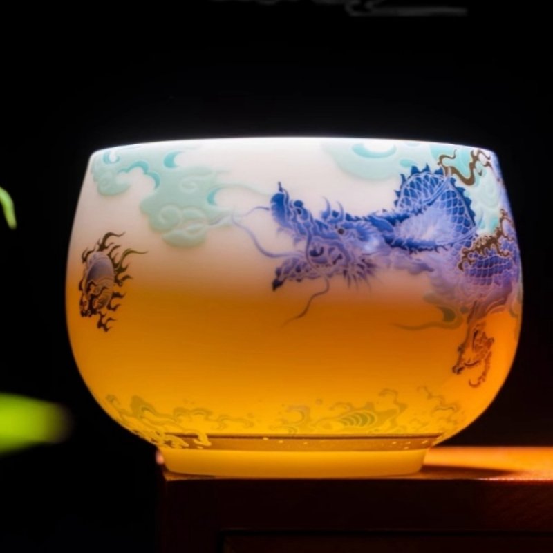Ice Jade Porcelain Tea Ceremony Accessories Elegant Blue Chinese Dragon Pagttern Master Tea Cup Ice Jade Porcelain Tea Ceremony Accessories Elegant Blue Chinese Dragon Pagttern Master Tea Cup