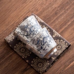 Antique Blue And White Porcelain Dragon Pattern Silver Gilding Japanese Tea Cup