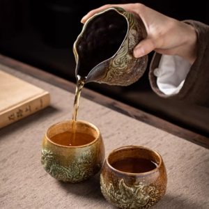 Chinese Handmade Ceramic Year Of The Dragon Tea Cup Set Dragon And Phoenix Figurines