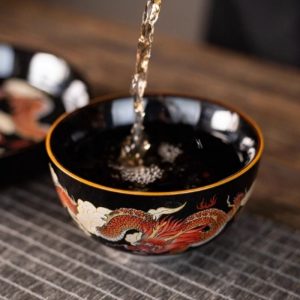 Handmade Antique Chinese Silver Dragon And Phoenix Pattern Ceramic Gongfu Tea Cup