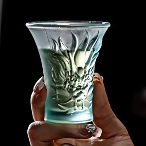 Coloured Glaze Japanese Antique Handmade Relief Dragon Head Tea Ceremony Mug