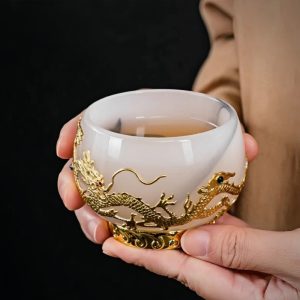 Chinese Handmade Colored Glaze Gold Dragon Family Name Master Cup