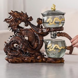 Year Of The Dragon Semi Glass Automatic Lazy Ware Tea Set Gold Dragon Antique Design
