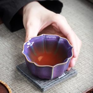 Vintage Chinese Paragon Jun Kiln Purple Rose Shaped Kiln Change Ceramic Master Tea Cup