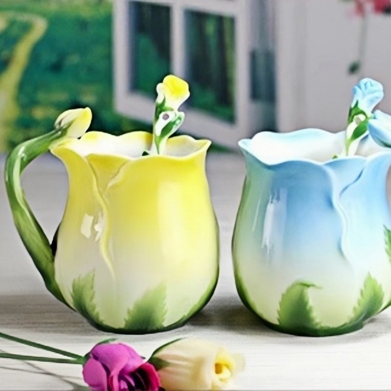 Cute Creative English Paragon Rose Shapede Cup Of Tea Mug With Rose Flower Spoon Set Cute Creative English Paragon Rose Shapede Cup Of Tea Mug With Rose Flower Spoon Set
