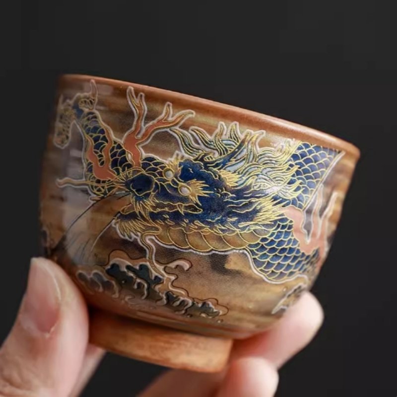 Rough Pottery Year Of The Dragon Tea Cup With Dragon Gaining Water Pattern Rough Pottery Year Of The Dragon Tea Cup With Dragon Gaining Water Pattern