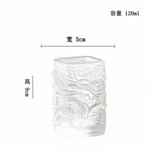 Vintage Square Heat-resisting Clear Glass Master Tea Cup Creative Relief  Dragon Figurine