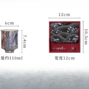 Antique Handmade Silver-gilded Ceramic Blue And Red Japanese Dragon Master Tea Cups