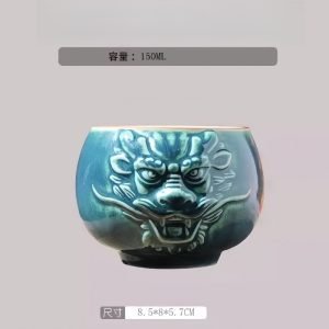Blue Ceramic Chinese Year Of The Dragon Kung Fu Tea Ceremony Cup Dragon Head Figurine