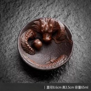 Purple Clay Chinese Year Of The Dragon Vintage Handcraft Bamboo Hat Tea Cup Dragon Figurine