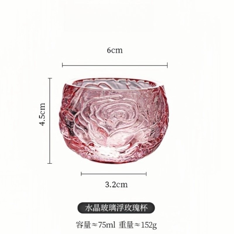 Vintage Relief Grey And Pink Rose Crystal Glass Master Gongfu Tea Cups Of Fortune For Sale Vintage Relief Grey And Pink Rose Crystal Glass Master Gongfu Tea Cups Of Fortune For Sale