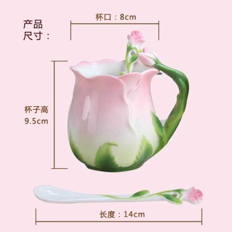 Cute Creative English Paragon Rose Shapede Cup Of Tea Mug With Rose Flower Spoon Set Cute Creative English Paragon Rose Shapede Cup Of Tea Mug With Rose Flower Spoon Set