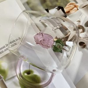 Clear Class Pink Rose Cup Of Tea With Unique Stereoscopic Desert Rose Flower Mug