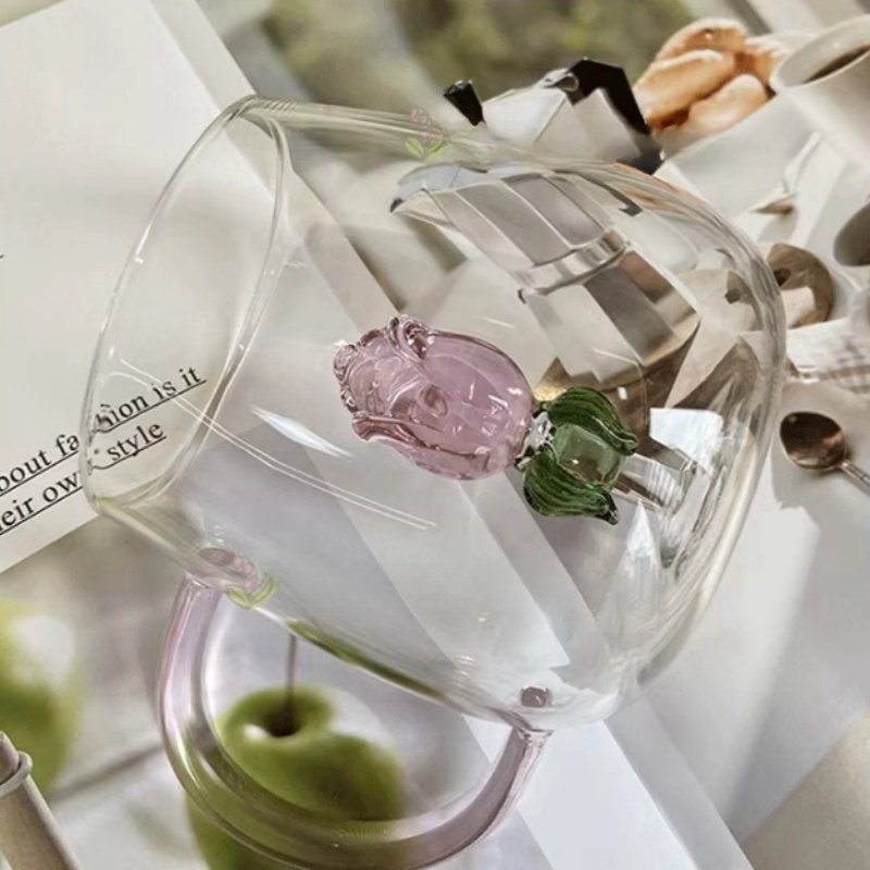 Clear Class Pink Rose Cup Of Tea With Unique Stereoscopic Desert Rose Flower Mug Clear Class Pink Rose Cup Of Tea With Unique Stereoscopic Desert Rose Flower Mug