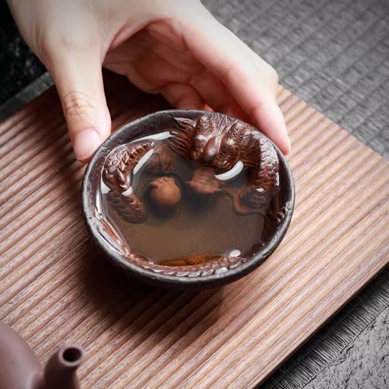 Purple Clay Chinese Year Of The Dragon Vintage Handcraft Bamboo Hat Tea Cup Dragon Figurine Purple Clay Chinese Year Of The Dragon Vintage Handcraft Bamboo Hat Tea Cup Dragon Figurine